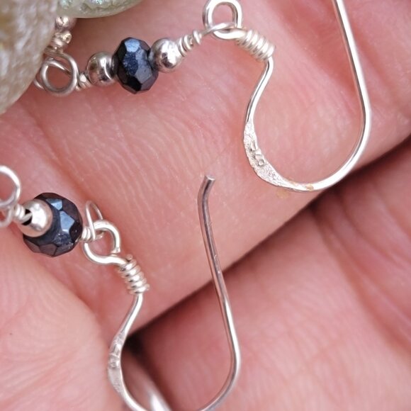 Ancient chunky Roman glass iridescent blue bead 925 sterling silver earrings - Picture 5 of 15